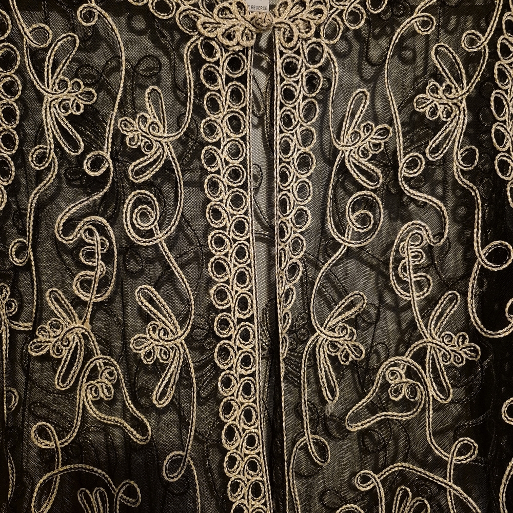 VICTOR COSTA Occasion Sheer Embroidered Jacket Size L Likely 1990s vintage - Picture 3 of 5